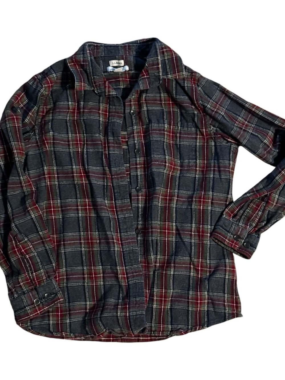 Vintage LL Bean Plaid Button-Up Shirt in Gray and Burgundy